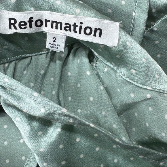 Reformation 100% Silk Samuel LS Mint Polka Dot Long Puff Sleeves Mini Dress 2 - Picture 16 of 17